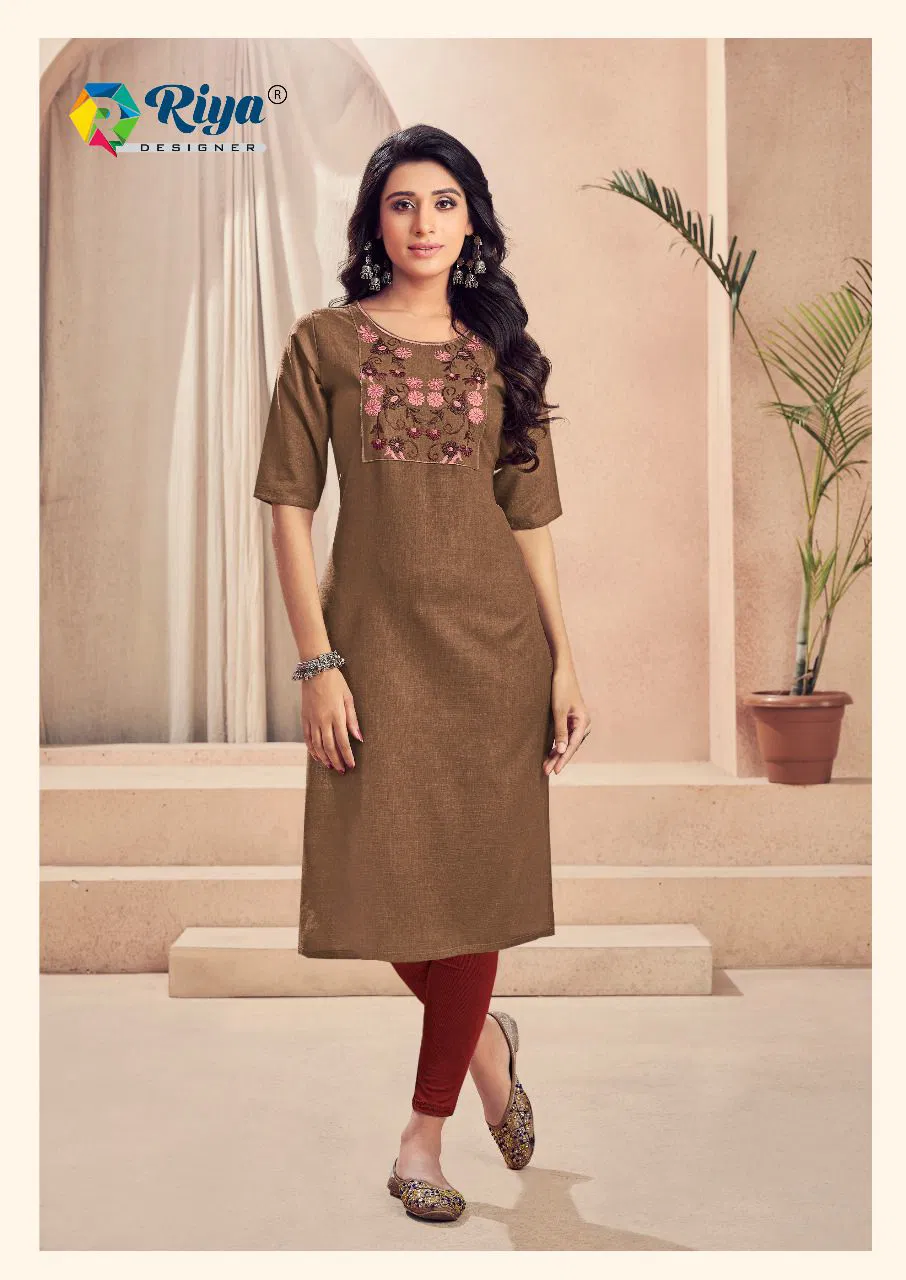 Riya Antra 2 Regular Wear Cotton Slub Embroidery Designer Kurti Collection
